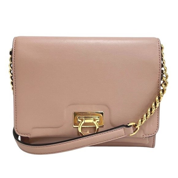 Salvatore Ferragamo Handbags - Salvatore Ferragamo Ferragamo Gancini EZ-21I163 Pink Leather Shoulder Bag for